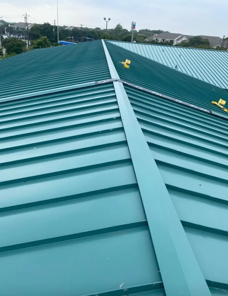 Green commercial metal roof ridge and valley for Metal Roof Repair in Spring Valley Lake